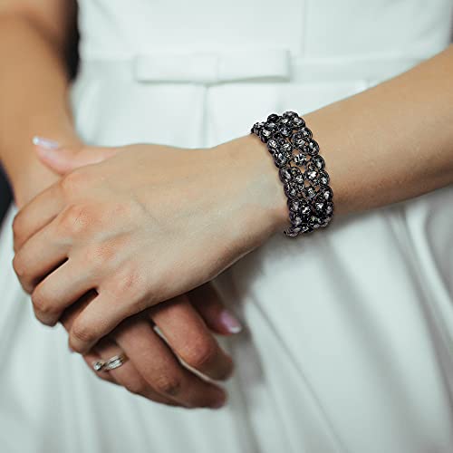 Flyonce Bridal Bracelet For Wedding, Grey Rhinestone Crystal Floral Leaf Stretch Bracelets For Women Girls #TOP1