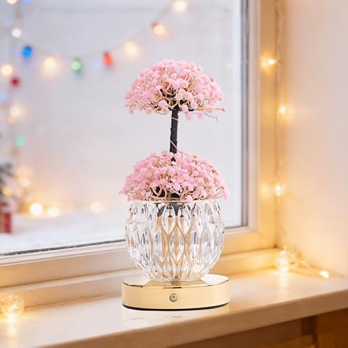 Image of Artificial Pink Baby's Breath Flower Lamp Night Light for Bedroom Bar Coffee Shop Wedding Decor, Gifts for Women Mom Daughter Grandma Girlfriend Friend Birthday Christmas Valentines Mothers Day