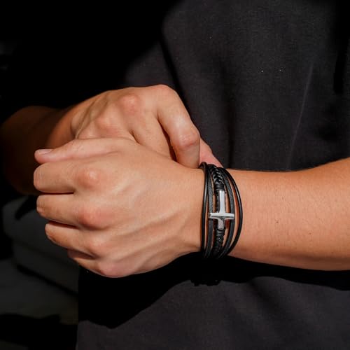 ziella To My Grandson Cross Leather Bracelet,Personalized Engraved Name Custome Gifts for Men Son Husband Dad Bracelet On Father's Day Christmas Birthday3