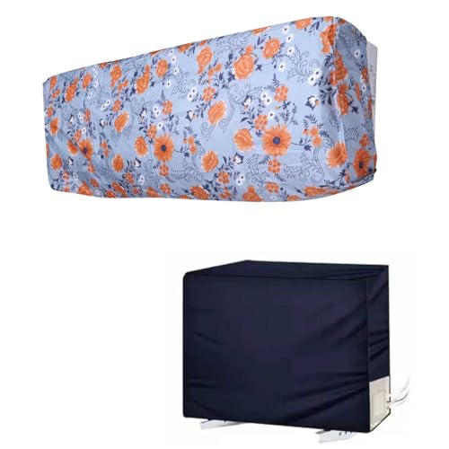 Image of AC Cover for Indoor & Outdoor Unit | Waterproof, Dustproof, All-Weather Protection Against Dust, Rain & Sun (Split AC Cover Printed BlueFloral, Upto 1.5 Ton)