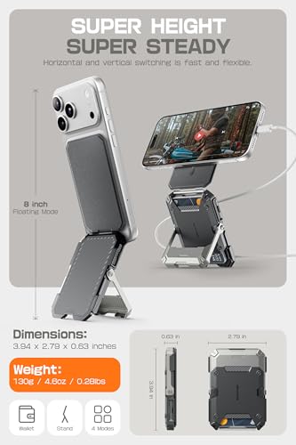 Image of SUPCASE for MagSafe Wallet with Stand, Magnetic Wallet for Men, [Hold 5 Cards] [Adjustable Stand] [RFID Blocking] Phone Stand Credit Card Holder Tripod for iPhone 17 /16 /15 /14 /13 /12 Series, Silver