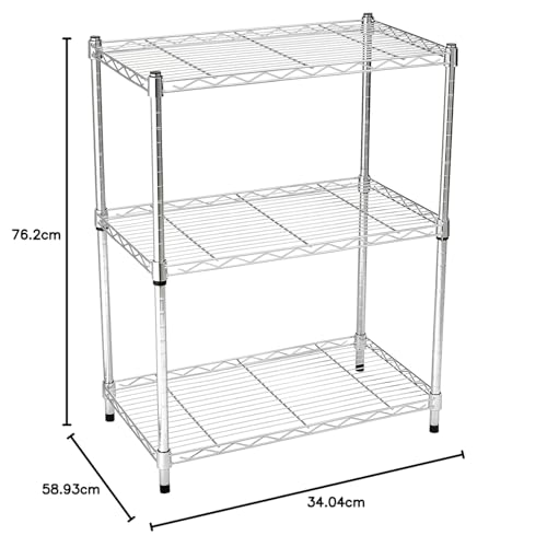 Amazon Basics 3-Shelf Adjustable Heavy Duty Steel Wire Rack Storage Shelving Organizer for Kitchen, Garage, 23.2" L x 13.4" W x 30" H, Chrome