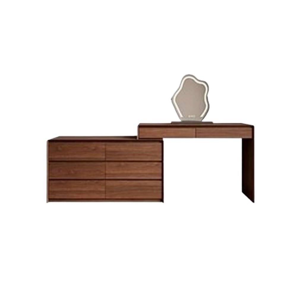 asdchZen Vintage Walnut Makeup Vanity Desk-Expandable Corner Design Elegant Storage & Nization Table For Bedroom Perfect For Beauty Lovers & Stylish Home Decor.