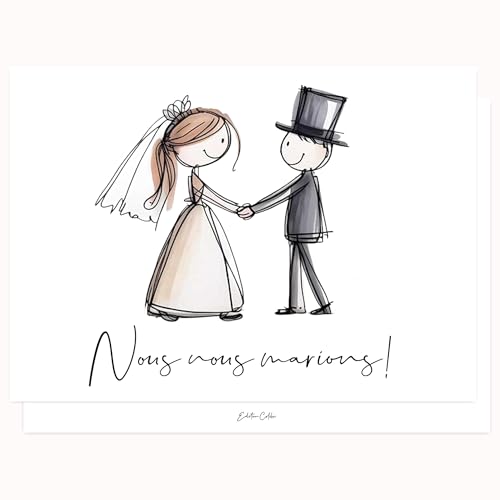 Edition Colibri Carte d'invitation de mariage - Illustration de mariage simple | Lot de 10 cartes plates (A6) – Verso à écrire