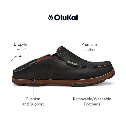 Image of OLUKAI Moloa Men's Premium Leather Shoes, Easy Slip On & Off Design, Casual & Versatile Loafer, Drop-in Heel & Enhanced Traction