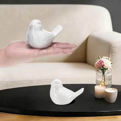 2 Figuras Decorativas de Pájaros de Cerámica Blanca miniatura 3