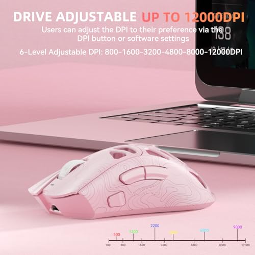 Image of Aula SC620 Wireless Gaming Mouse, Tri-Mode 2.4GHz /USB-C /BT5.3 Computer Mouse with 12000 DPI, Programmable Macro Gamer Mouse with Rapid Fire Key, RGB Light Gaming Mice for PC /Laptop /Mac (Line Pink)