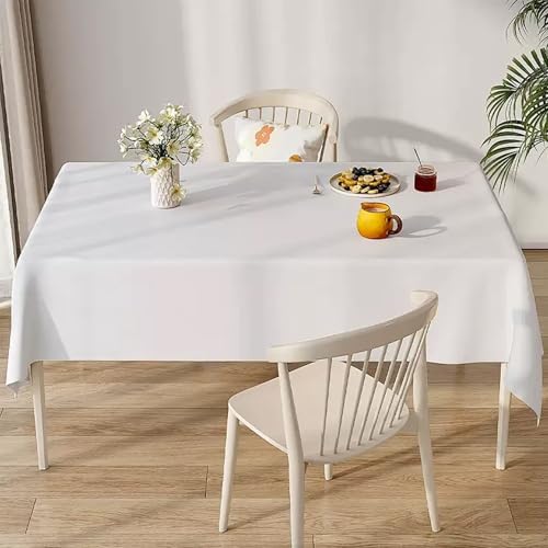 TUOTPE 10 Pack White Square Tablecloths, 60 x 102 Inch Stain Resistant and Wrinkle Polyester Fabric Washable Table Clothes Cover for 6 Foot Table, Wedding, Reception Banquet, Birthday Party by TUOTPE - Used condition - Image 4
