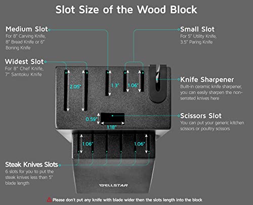 Wellstar 12 Slot Kitchen Knives Block, Wellstar Natural Wood Knife Holder Without Knives thumb #5