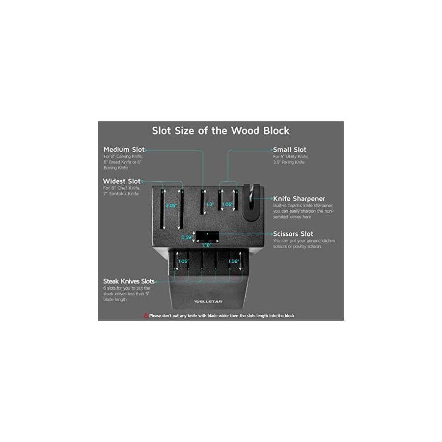 12-Slot-Kitchen-Knives-Block-WELLSTAR-Natural-Wood-Knife-Holder-without-Knives--Hard-Wood-Countertop-Knife-Storage-with-Built-in-Knife-Sharpener-Black 12 Slot Kitchen Knives Block, WELLSTAR Natural Wood Knife Holder without Knives – Hard Wood Countertop Knife Storage with Built-in Knife Sharpener - Black