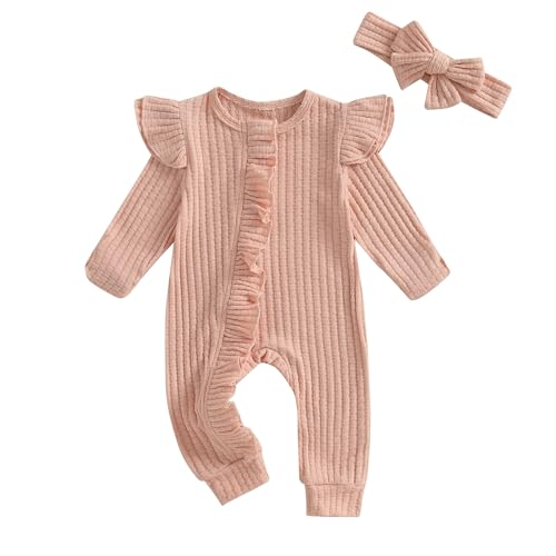 Image of citgeett Baby Girl Newborn Clothes Fall Winter Hospital Coming Home Outfit Bow Long Sleeve Romper Zipper Onesie Jumpsuit