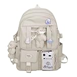 LHHMZ Kawaii School Backpack for Girls Causal Travel School Bags Large Aesthetic Backpack Handbag with Pin and Accessories