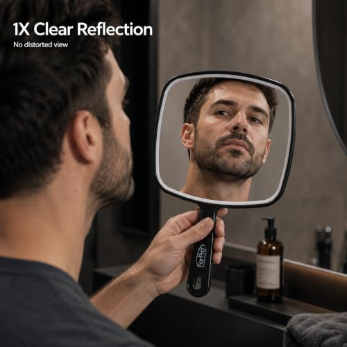 Image of ForPro Hand Mirror with Handle, 9.6 inch L x 6.3 inch W, Distortion-Free, Black | Multi-Purpose Premium Handheld Mirror with Distortion-Free Reflection