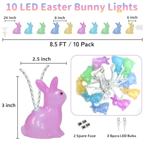 Luces de conejito para Pascua 8.5 pies 10 LED colores miniatura 2