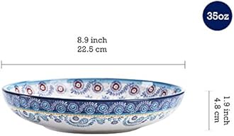Bico Blue Talavera Pasta Bowls, 35oz Salad Bowl Set of 4, Large Ceramic Serving Dinner Bowls for Soup and Cereal, Microwave and Dishwasher Safe, Gift for Housewarming and Thanksgiving