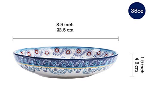 Bico Blue Talavera Pasta Bowls, 35oz Salad Bowl Set of 4, Large Ceramic Serving Dinner Bowls for Soup and Cereal, Microwave and Dishwasher Safe, Gift for Housewarming and Thanksgiving