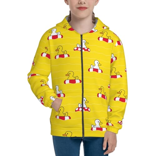 Duck Swimming Ring Kids Pullover Hoodies Boys Zip Up Sweatshirts Girls Athletic Clothes with Pocket3