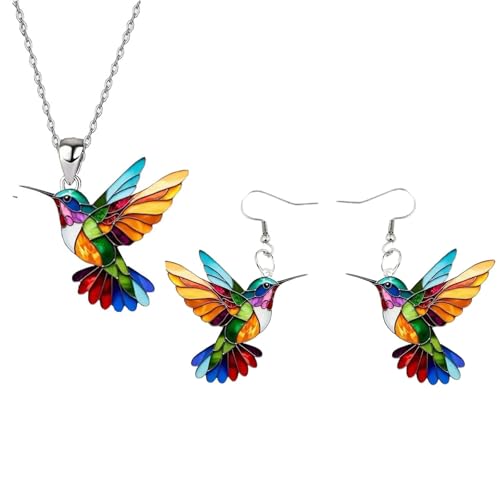 Colorful Hummingbird Necklace, 2D Hummingbird Necklace, Bird Necklace, Hummingbird Necklaces For Women Bird Lovers