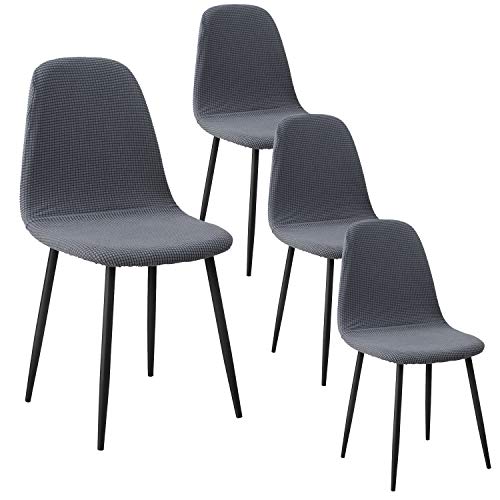 IVYSHION Housse de Chaise de Salle à Manger Scandinaves,4 Pieces Jacquard Moderne Housse de Chaise Extensible Facile à Installer et Lavable,Couverture de Chaise Gris pour Décor Salon Maison Cuisine