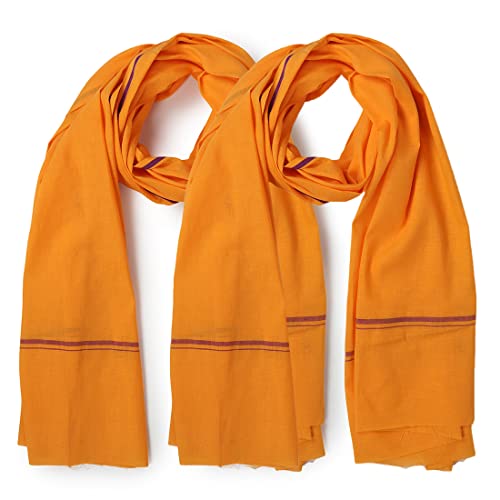 Image of Cotton Skin Friendly Summer Shrink Proof Bath Towel Pure Cotton Gamcha Soft 100% for Men Boys All Purpose Living Handloom (Mustard Pack of 2)