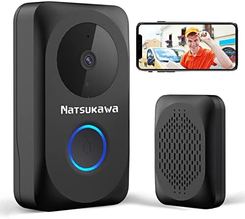 NATSUKAWA Doorbell Camera Wireless - Smart WiFi Video Doorbell with Chime- App Alerts, IP65, Night Vision, 2 Way Audio, Powered Smart Security Camera Video Wireless Doorbell for Home, Easy Install