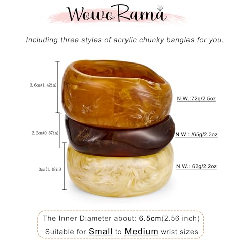 WOWORAMA 3pcs Colorful Resin Acrylic Bangle Bracelets Set for Women Wide Chunky Acrylic Bracelets Stackable Geometric Acetate Resin Bangles Stack Plastic Statement Bracelet
