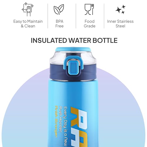 Image of CELLO Puro Steel-X Race Insulated Water Bottle for Daily Use 900 ml Blue | Stylish Colorful Easy Press Open Leak Proof Inner Steel Insulated Water Bottle for School, College, Travel, Biking & Office