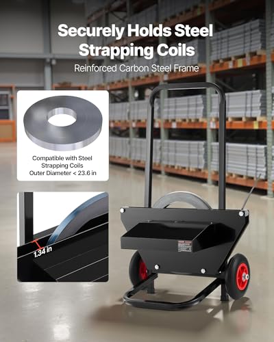 Image of VEVOR Banding Strapping Cart, Fit for Steel Strapping Coils with 23.6 inches Core Outer Size, Heavy Duty Strapping Dispenser with Rubber Wheels, Suitable for Factory, Warehouse, Loading Area