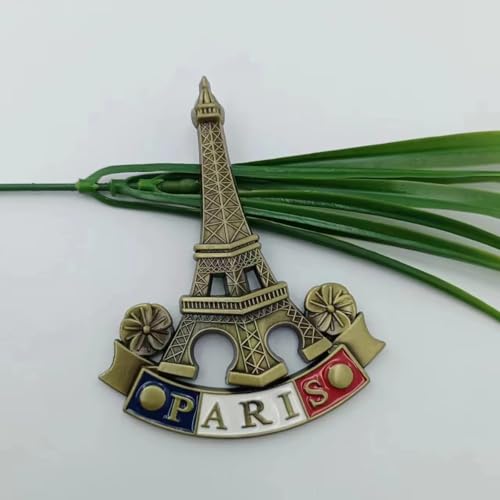 Imán de metal 3D torre Eiffel bronce 6.5x3.5 cm miniatura 4