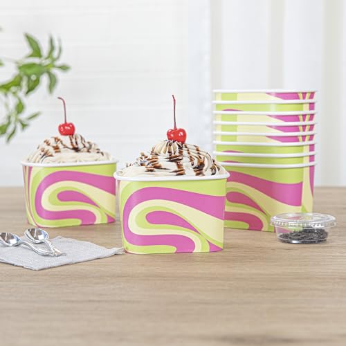Image of Coppetta 12 Ounce Dessert Cups, 200 Greaseproof Ice Cream Cups - Lids Sold Separately, For Hot And Cold Foods, Pastel Groove Paper Yogurt Bowls, Disposable, Sturdy - Restaurantware