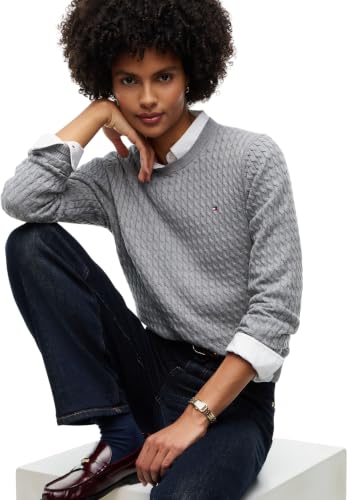 Tommy Hilfiger Damen Co Cable C-nk Ls Sweater Ww0ww44993 Pullover Sweater, Medium Grey Heather, XS – Ansicht 3