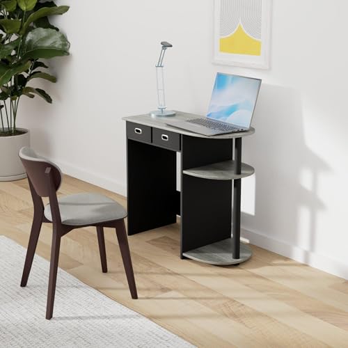 Image of Furinno GO GREEN Desk, 31.5 inch Wide Gaming Desk with 2 Side Shelves and Storage Bins, Computer Desk, Office Desk for Home Office, Study Room, Dorm, Bedroom, French Oak