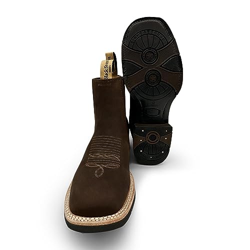 Men’s Leather Short Ankle Square Toe Boot Rubber Sole3