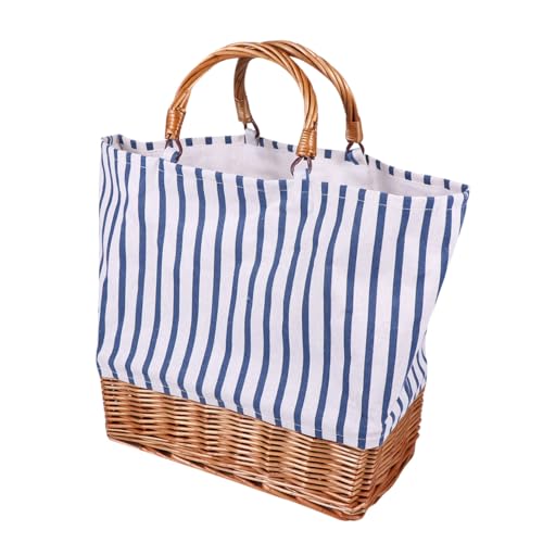 Sac en rotin bleu rayé iplusmile léger et réutilisable grande capacité