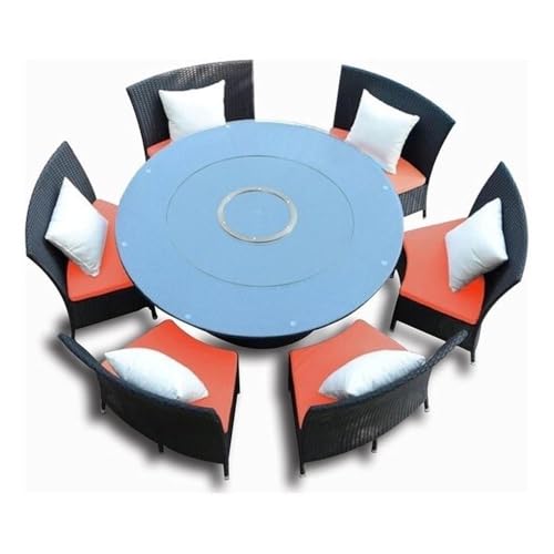 Eden Home 7-Piece Wicker/Rattan & Fabric Outdoor Dining Set in Black/Orange