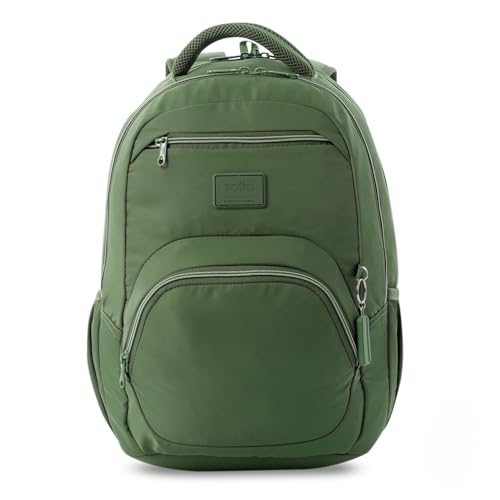 TOTTO - Mochila para Ordenador Portátil 14 Pulgadas, Modelo Tracer 4, Mochila Eco-Friendly, 3 Compartimentos, Cremallera con Argolla para Candado, 2 Bolsillos para Botella, Color Garden Green/Tarragon