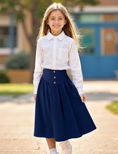 Image of Girl Maxi Skirt Elastic High Waist A-Line Long Skirt Smocked Waistband with Drawstring and Pockets 3-12 Years