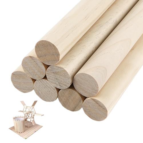 QINGYIWL 8 Palos de Madera, 25 mm x 30 cm, Redondos para Manualidades y Bricolaje