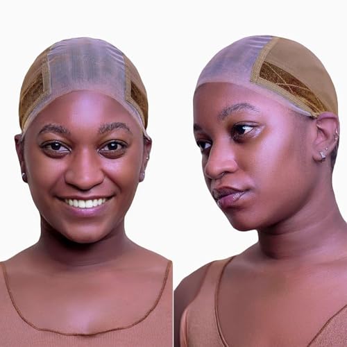 Lace Wig Grip Cap for Glueless Wig 4x5 Transparent Lace Reusable Wig Caps, Wig Grip Band for Lace Front Wigs to Keep Wigs in Place, Adjustable Wig Cap with Non Slip Grip Band for Women (Light Brown)