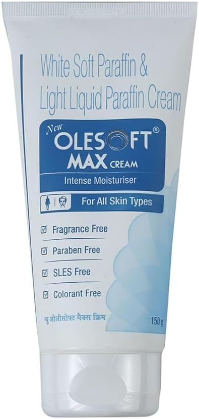 O.l.e.s.o.f.t Max Cream Intense Moisturiser, White Soft Paraffin & Light Liquid Paraffin, For All Skin Types, Fragrance Free, Paraben Free, SLES Free, Colorant Free, 150g
