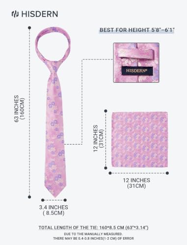 Image of HISDERN Extra Long Ties for Men Classic Floral Tie and Pocket Square Elegant Silk Necktie Handkerchief Set Wedding Party
