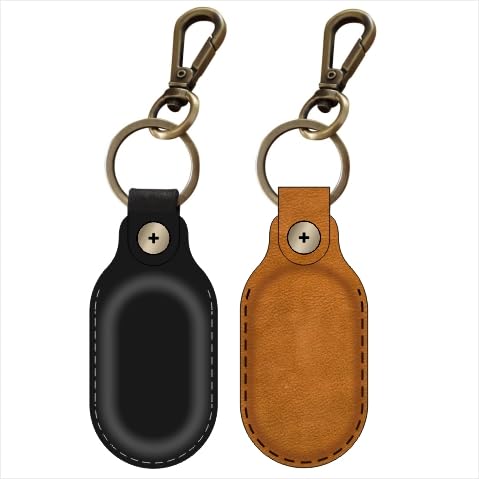 H Huaberich Leather Case Compatible for Samsung Galaxy SmartTag 2, Retro Key Chain (Black+Brown)