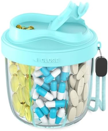 Tablettenbox 7 Tage Morgens Mittags Abends – Runde Medikamentenbox mit 7 Fächern, breiter Öffnung & Anti-Verwechslungs-Design. BPA-frei-Ideal für Reisen.Inklusive 20 Klebeetiketten