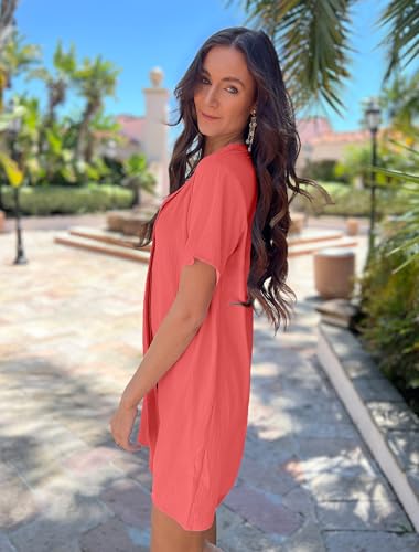 Image of Halife Women's Swimsuit Cover Up Shirt V Neck Short Sleeve Bathing Suit Coverups Summer Beach Cover Ups