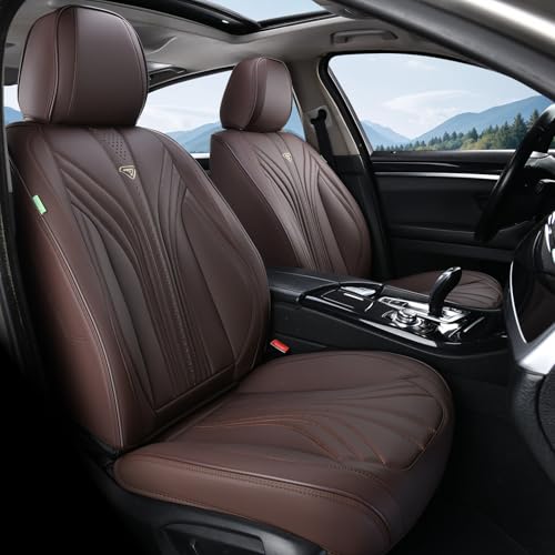 Image of Car Seat Covers, Dark&Brown Leather Car Seat Covers Front Seats, Premium Leatherette Car Seat Cushion for Cars, Automotive Seat Protectors Universal Fit for Most Sedans Cars SUV Trucks