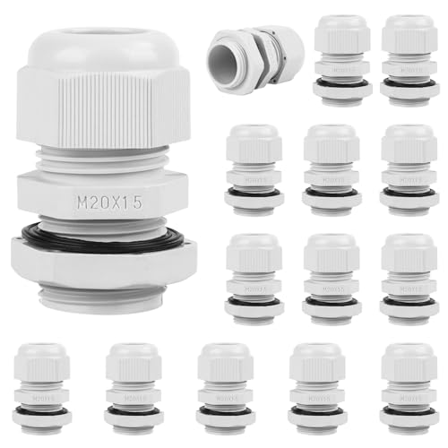 Cable Gland M20, Pack of 15 IP68 Cable Grommet Waterproof Grey Adjustable Cable Glands for Outdoor Garden Control Box Junction Box