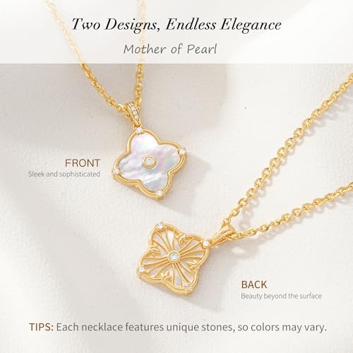 OSIANA Reversible Clover Necklace for Women 14K Gold Plated Natural Stone Four Leaf Pendant Necklaces Lucky Charm Jewelry2