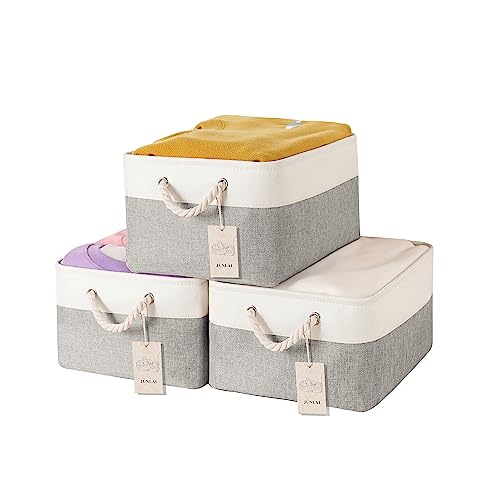 JUNLAI 3 Pcs Storage Baskets with Handles, Foldable Small Storage Boxes, Fabric Wardrobe Storage Basket for Office & Home