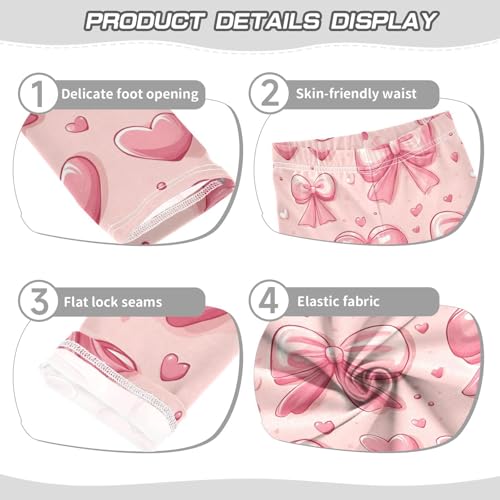 Pink Bows Red Hearts Pastel Girls Leggings Kids Yoga Pants Dance Active Tights 4T3