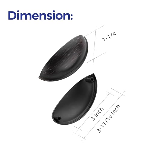Image of Ravinte Oil Rubbed Bronze Drawer Pulls Cabinet Cup Pulls 3 Inch 25 Pack | Kitchen Hardware, Cup Pull Shape, Cabinet Handles, Drawer Handles, Smooth Drawer Grip,For Dressers, Cupboards